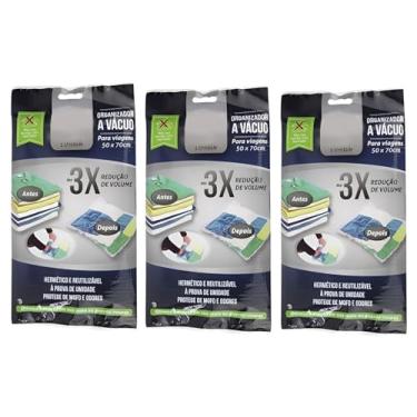 Imagem de Kit 3 Sacos A Vácuo para Roupas Cobertor Toalhas Travesseiros 50x70cm