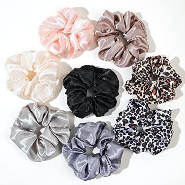 Imagem de Scrunchies para mulheres elásticos de cabelo de cetim para meninas, faixas de cabelo para mulheres, suportes de rabo de cavalo, grandes elásticos para cabelos cacheados grossos elásticos de seda de