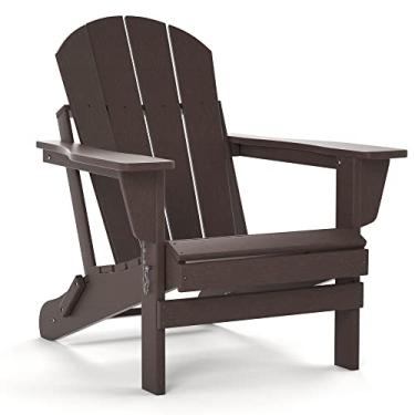 Imagem de TORVA Cadeira Adirondack dobrável, cadeira para churrasco, cadeiras de pátio ao ar livre, resina HDPE à prova de intempéries, para churrasco, praia, deck, jardim, gramado, quintal (cor marrom)