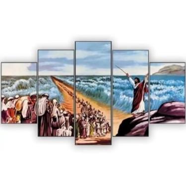 Imagem de Quadro Decorativo Painel Abertura Do Mar Vermelho Arte Religiosa, Décor Inspirado na Bíblia, Ilustração do Milagre de Moisés, Decoração de Sala, Estilo Único e Sofisticado Para Sua Casa