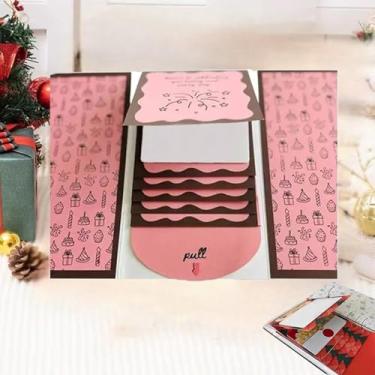 Imagem de Livreto feito à mão para cartões comemorativos de Natal em cascata - Cartão de feriado interativo exclusivo com 5 painéis suspensos - Suporte de vale-presente para família e amigos (rosa)