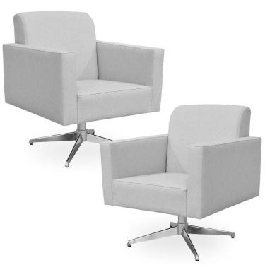 Imagem de Kit 02 Poltronas Base Giratória Linho Cinza