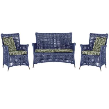 Imagem de Jogo Sofá E 2 Poltronas Igapó Alumínio Marrom E5 Trama Azul