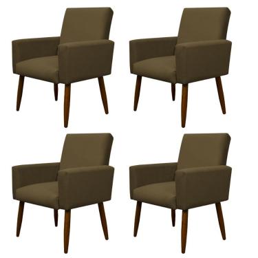 Imagem de Kit 4 Poltronas Para Sala Pés De Madeira Nina Claro Marrom Claro