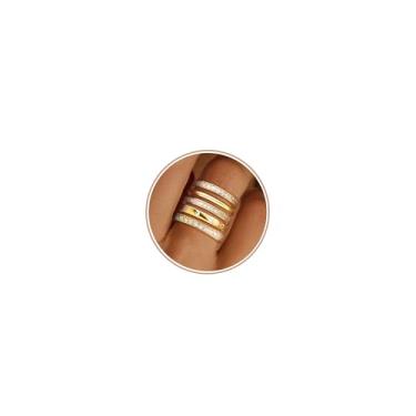 Imagem de TOBENY Anéis de ouro empilháveis para mulheres, não manchados, delicados, banhados a ouro 14 K, com zircônia cúbica, conjunto de alianças de noivado modernas para mulheres tamanho 6 7 8 9 10, Pedras