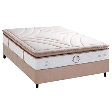Imagem de Conjunto Box Casal: Colchão Molas Ensacadas Poseidon Plus C1954 Pillow Top + Base Crc Suede Clean