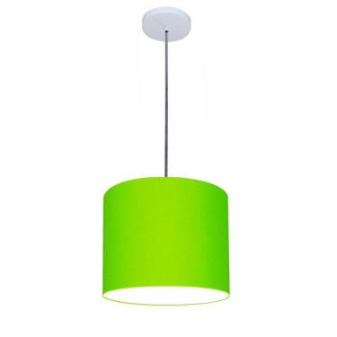 Imagem de Lustre Luminária Pendente Vivare Free Lux Pe-4107br Cúpula Em Tecido 25x20cm Verde-limão Canopla Branca E Fio Cristal