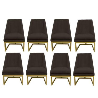 Imagem de Kit 08 Cadeiras Para Sala De Jantar Ana Base De Ferro Suede Marrom D'classe Decor
