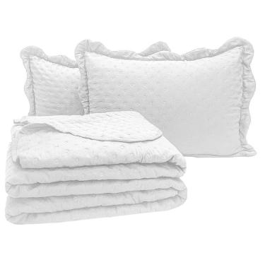 Imagem de Kit Cobre Leito Colcha Diplomata Queen Dupla Face 3 Peças - Branco