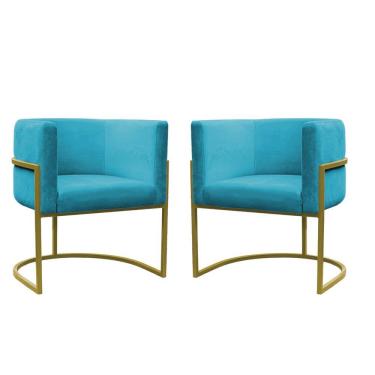 Imagem de Kit 2 Poltronas Reforçadas Decorativa Sala Carla Base Ferro Dourada Suede