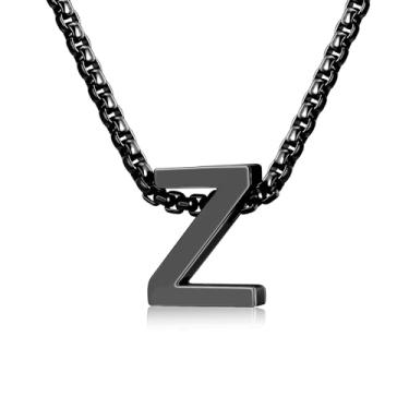 Imagem de VULETO Colar com letra A-Z com inicial A-Z, presente para meninos e homens, pingente de letra de aço inoxidável, enfeites de Natal, joias de aniversário, ideias de presentes para adolescentes e