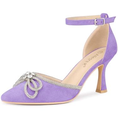 Imagem de Allegra K Sandálias femininas de salto agulha com laço de strass e tira no tornozelo, Roxa, 38