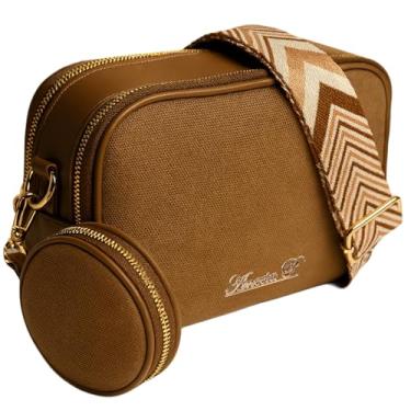 Imagem de Bolsas transversais antirroubo para mulheres/bolsa de viagem/bolsa de moedas bolsas longas de lona e couro vegano com embalagem de presente, Marrom, 15.5 cm x 23.5 cm x 9 cm, Bolsas transversais para