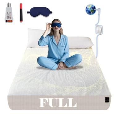 Imagem de NAGS Lençóis de aterramento, lençol de cama de algodão macio com prata pura para melhorar o sono, alívio da dor (bege, casal, 137 x 190 x 34 cm)