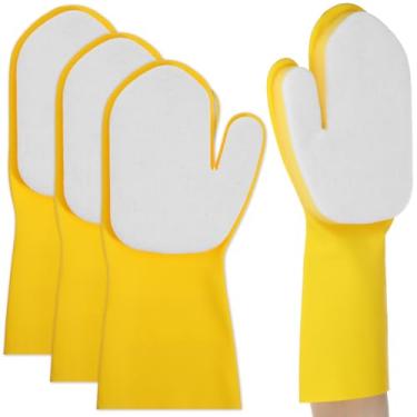Imagem de PercyEffie 4 luvas de limpeza de piscina à prova d'água de látex com almofada de limpeza para banheira de hidromassagem, spa, cozinha, lavar louça, janela de carro, luvas de limpeza amarelas