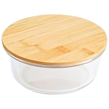 Imagem de Tigela de vidro com tampa de bambu, recipiente transparente de armazenamento de alimentos de 620 ml, seguro para micro-ondas e lava-louças, ideal para uso doméstico e em viagens