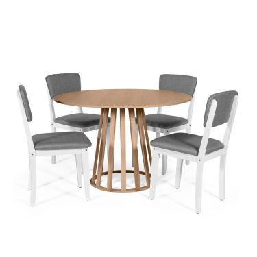 Imagem de Mesa De Jantar Redonda Gabi Jade Com 4 Cadeiras Estofadas Ella Branco/cinza Escuro