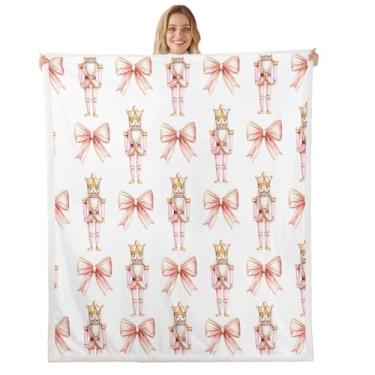 Imagem de Cobertor de desenho animado quebra-nozes infantil, laço rosa romântico princesa cobertor de cama para meninas mulheres, balé, feliz Natal, gravata borboleta, cobertor felpudo sonhador, tamanho da