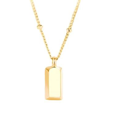 Imagem de Colar feminino banhado a ouro com barra de prata esterlina, ajustável, 40,6 cm + 5 cm, com pingente de cubo