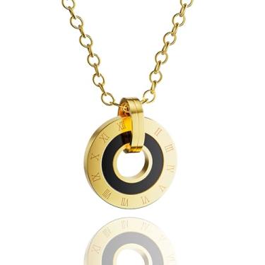 Imagem de Colar feminino com corrente de ouro 18K, pingente de círculo duplo, presentes para mulheres, Large, aço de titânio, Sem Pedra Preciosa