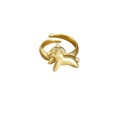 Imagem de Dtja Anel de declaração de cavalo de pônei fosco para mulheres, moderno, fofo, animal aberto, anéis de dedo, ajuste confortável, joia festiva de Natal tamanho 8, 8, Metal, Sem pedra preciosa