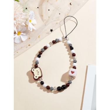 Imagem de 1 peça de tiras móveis de corda de nylon acrílico, pingente de telefone de urso de desenho animado, corrente preta, pingentes de telefone, acessórios para mulheres, câmera, chaveiro, bolsa, bolsa