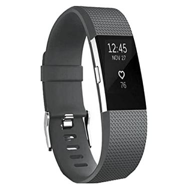 Imagem de PANDA BOBO Pulseiras esportivas compatíveis com Fitbit Charge 2, pulseiras clássicas ajustáveis (cinza escuro, grande)