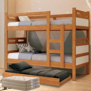 Imagem de Beliche Jaspe Treliche Triliche com Cama Auxiliar e 03 Colchões D33 Pr