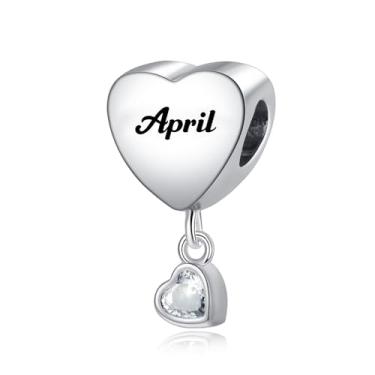 Imagem de TCHYUN Pingente de coração de flor mensal com pingente de pedra do mês de abril compatível com pulseira Pandora, presente de aniversário para ela