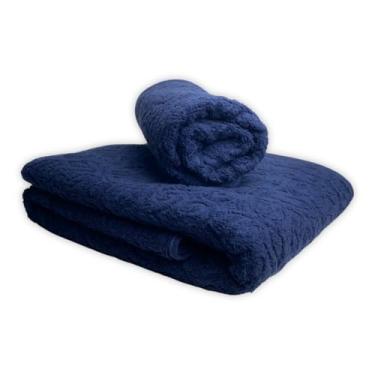 Imagem de Kit Toalha Banho + Rosto Provença 100% Algodão Dohler Jacquard Alta Absorção e Toque Macio Jogo de Toalhas 2 Peças (Azul Marinho)