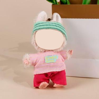Imagem de Compatível com Labubu (sem boneca) – chapéu de malha verde + estrela listrada rosa ☆ Top estrela + conjunto de shorts vermelhos, roupa para bonecas de pelúcia de 15 cm/17 cm (conjunto verde e rosa)