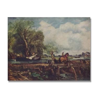 Imagem de NHLDZYH John Constable pintura de paisagem romântica famosa impressão de arte em tela pintura de paisagem inglesa decoração de parede para sala de estar. (O cavalo pulando). 40 x 50 cm apenas tela