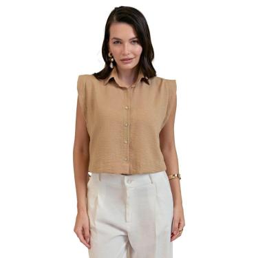 Imagem de Camisa Cropped Feminina Milani Beth Bege-Feminino