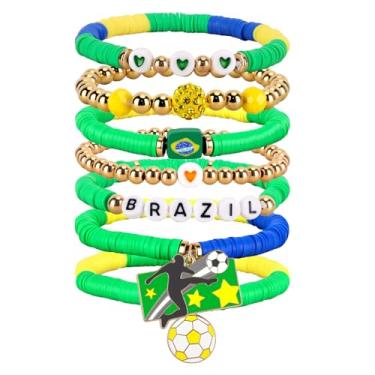 Imagem de Amaiir Pulseira de futebol para mulheres, acessórios e roupas para mães para o dia do jogo, joias esportivas, presentes para fãs, pulseiras elásticas com berloques, itens essenciais para equipes, One