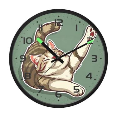 Imagem de SEHANY Relógio de parede de gato fofo, silencioso, sem tique-taque, operado por bateria, controle de som, luz noturna, relógios de parede para sala de estar, cozinha, quarto, escritório, decoração de