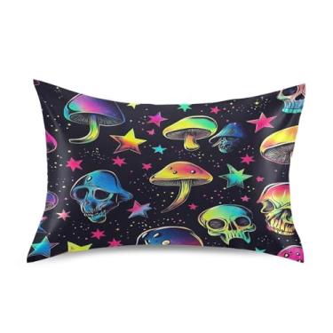 Imagem de Blueangle Fronha de cetim com caveiras de cogumelos coloridos para cabelo e pele, tamanho padrão (51 x 66 cm) - Capas de almofada de cetim com fecho de envelope (46)