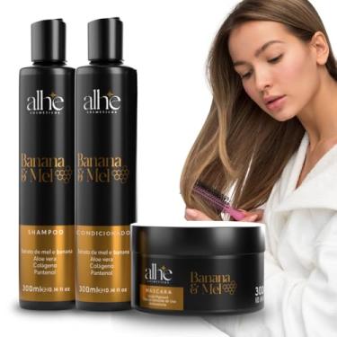 Imagem de KIT ALHE Banana & Mel – Shampoo, Condicionador e Máscara Capilar Veganos para Hidratação Profunda, Maciez Instantânea, Brilho Natural e Recuperação dos Fios Secos ou Danificados
