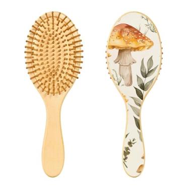 Imagem de SEHANY Escova de cabelo de madeira Forest Mushroom para mulheres e homens, escovas de cabelo de cabeça redonda, escova de cabelo para massagem do couro cabeludo suave e desembaraçadora para todos os