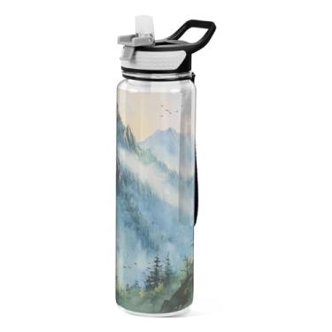 Imagem de ATTX Garrafa de água Mountains, 947 ml, à prova de vazamento e livre de BPA, garrafas de água reutilizáveis de plástico Tritan para viagens, academia, corrida, fitness #175