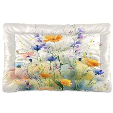 Imagem de SEHANY Cama para cães e gatos com flores silvestres coloridas com fundo antiderrapante, cama de canil, colchão macio para animais de estimação, lavável para cães pequenos, médios e grandes, gatos