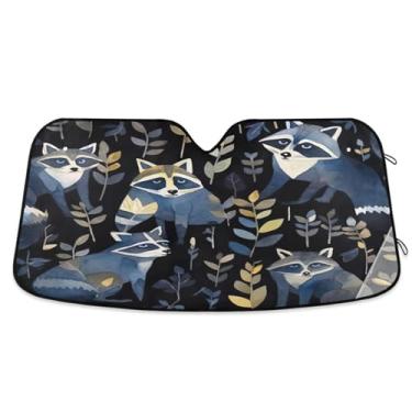 Imagem de ATTX Para-brisa de carro guaxinins preto escuro 134.6 cm x 59.7 cm Escudo solar universal com proteção UV, persiana de janela frontal automática dobrável para caminhões Sedans SUVs #438