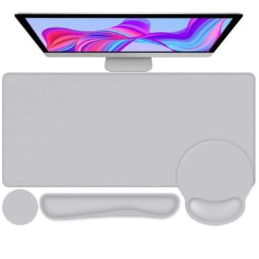 Imagem de 4 peças de protetor de mouse pad de mesa, descanso de pulso para teclado + tapete de mouse confortável com descanso de pulso + porta-copos para jogos grande para computador, laptop, 35,4 x 39,9 cm