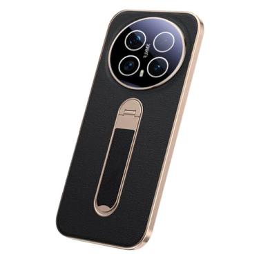 Imagem de HAOMRIYL Capa para Honor Magic 8 Pro/8, suporte giratório de metal, capa galvanizada de couro, lente de câmera completa, capa de proteção antiarranhões, preta, 8Pro