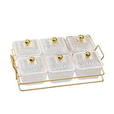 Imagem de Divided Serving Platter with Stand, Dried Fruit Plate, Nuts Tray, Appetizer Serving Tray, Brown 6 Grids/815(Clear 6 Grids)