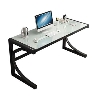 Imagem de HGTRH Mesa de computador de vidro temperado, mesa de jogos com moldura de aço carbono, mesa de escritório em casa, mesa de trabalho, fácil de instalar para sala de estar, quarto, escritório A 80 x 60