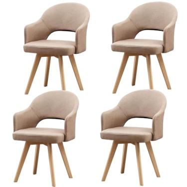 Imagem de Cadeiras de jantar giratórias modernas, cadeiras de jantar de meados do século com apoio de braço e pernas de madeira maciça preta para cozinha de escritório em casa F 4 peças