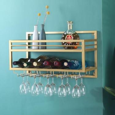 Imagem de HGTRH Prateleira de parede para adegas, prateleira de exibição de garrafa de licor para parede, suporte de garrafa de vinho, suporte de vidro para garrafa de parede, prateleira suspensa de metal preta