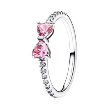 Imagem de Anel Feminino De Prata Esterlina 925 Com Pedra Branca E Vermelha, Joia