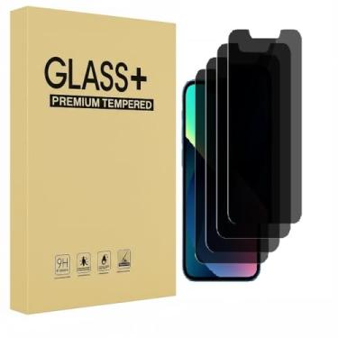 Imagem de Pacote com 4 protetores de tela de privacidade para iPhone 13 Mini 5,4 polegadas, antiespião, película de vidro temperado privada, sem bolhas, dureza 9H, fácil de instalar, compatível com capas