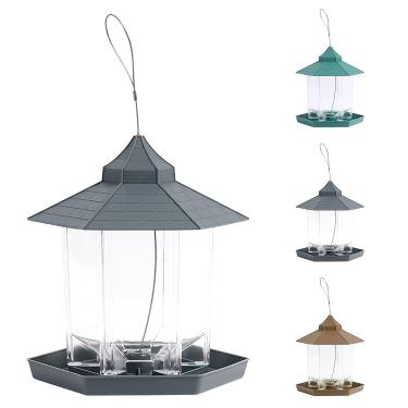 Imagem de Alimentador de pássaros em forma hexágono pendurado Decoração jardim para atrair Fácil limpar e desmontar Compartimento transparente sementes PP PS aço sólido Fio